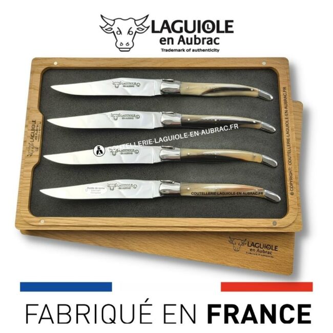coffret de 4 couteaux de table laguiole en pointe de corne