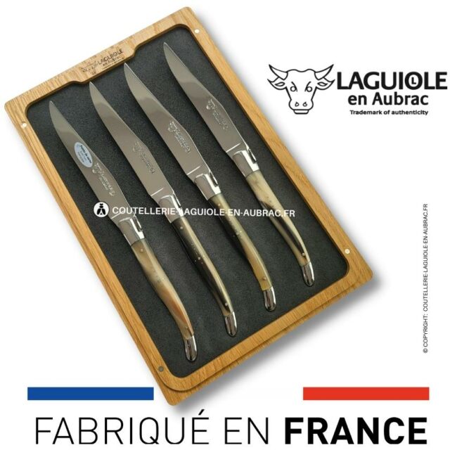 coffret de 4 couteaux de table laguiole en pointe de corne