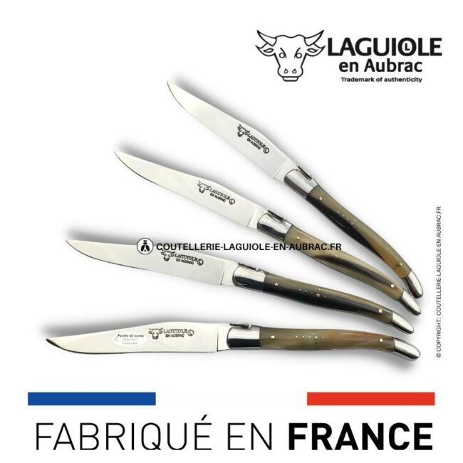 coffret de 4 couteaux de table laguiole en pointe de corne