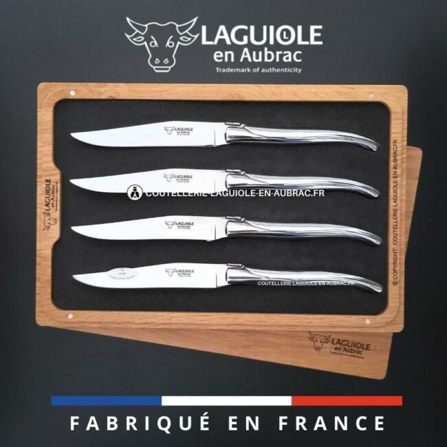 coffret de 4 couteaux de table laguiole tout inox brillant