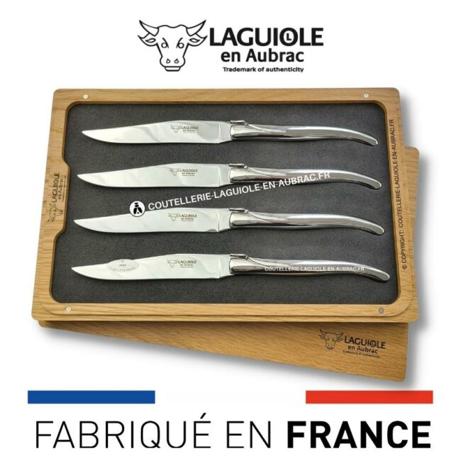 coffret de 4 couteaux de table laguiole tout inox brillant