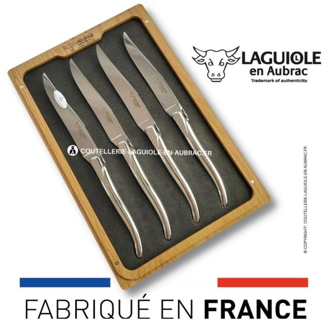 coffret de 4 couteaux de table laguiole tout inox brillant
