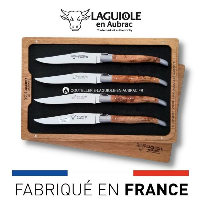 coffret de 4 couteaux de table laguiole en aubrac genévrier