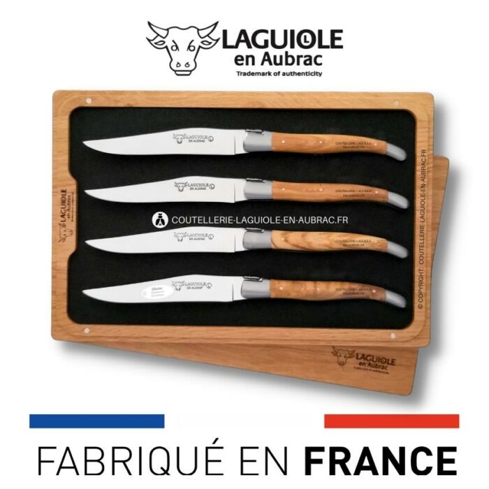 coffret de 4 couteaux de table laguiole en olivier