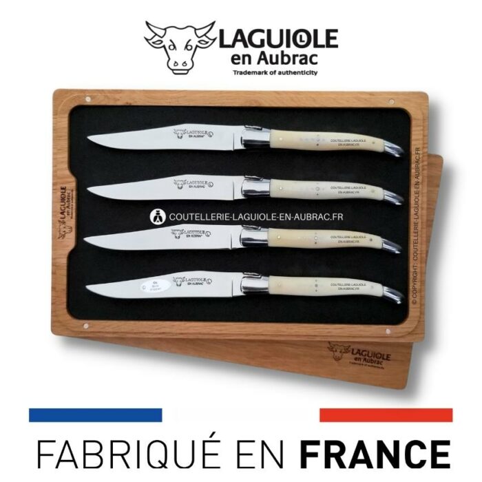 coffret de 4 couteaux de table laguiole en os de boeuf