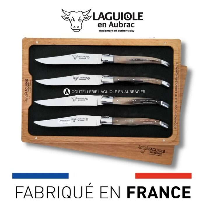 coffret de 4 couteaux de table laguiole en pointe de corne