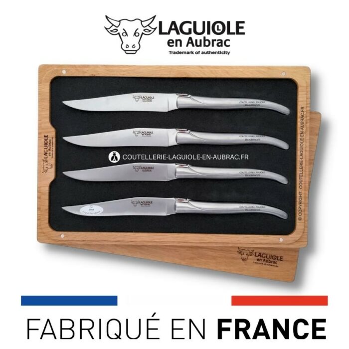 coffret de 4 couteaux de table laguiole tout inox satiné