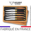 6 couteaux de table laguiole en 6 bois mixtes mitres laiton