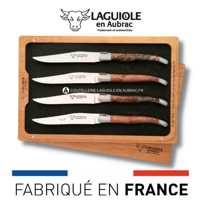 coffret de 4 couteaux de table laguiole en cep de vigne