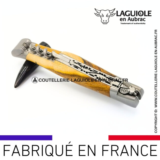 couteau laguiole double platines avec tire bouchon manche pistachier