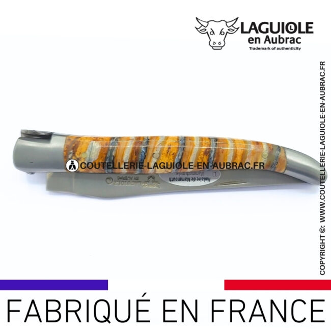 couteau pliant laguiole double platines ciselées manche molaire de mammouth