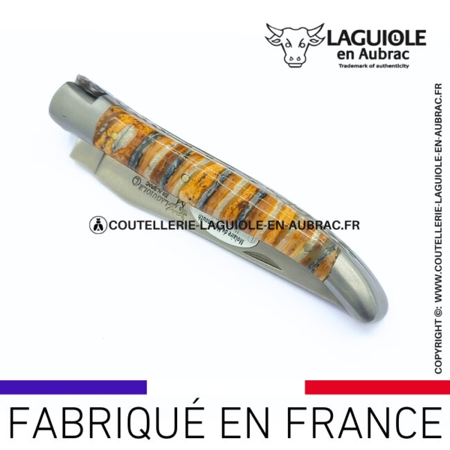 couteau pliant laguiole double platines ciselées manche molaire de mammouth