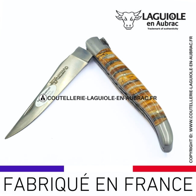 couteau pliant laguiole double platines ciselées manche molaire de mammouth