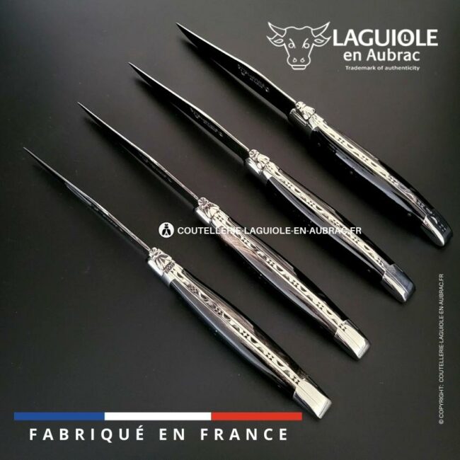 coffret de 4 couteaux de table laguiole en corne de buffle