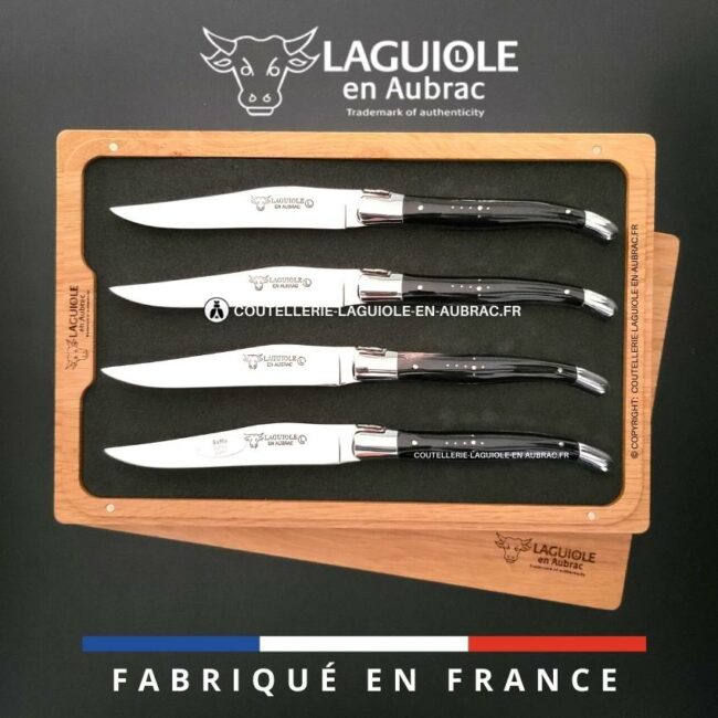 coffret de 4 couteaux de table laguiole en corne de buffle