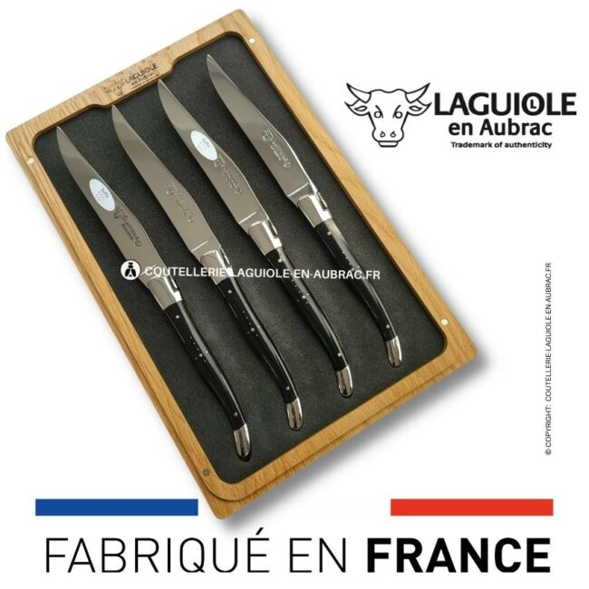 coffret de 4 couteaux de table laguiole en corne de buffle