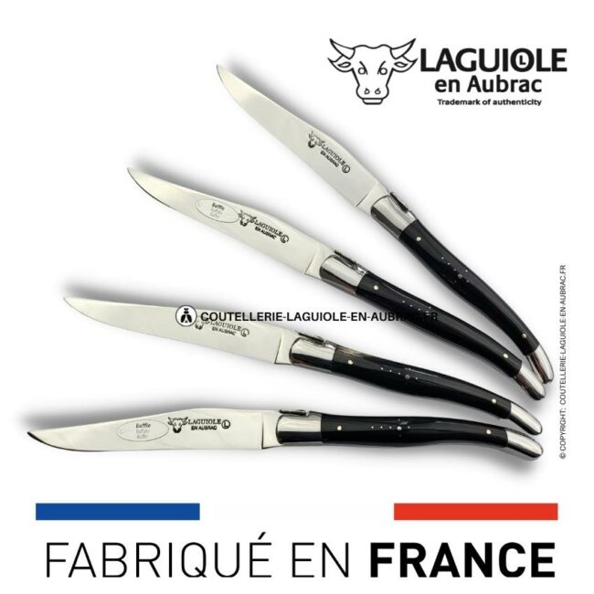 coffret de 4 couteaux de table laguiole en corne de buffle