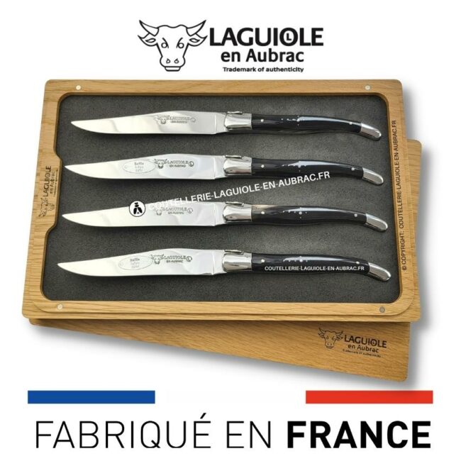 coffret de 4 couteaux de table laguiole en corne de buffle