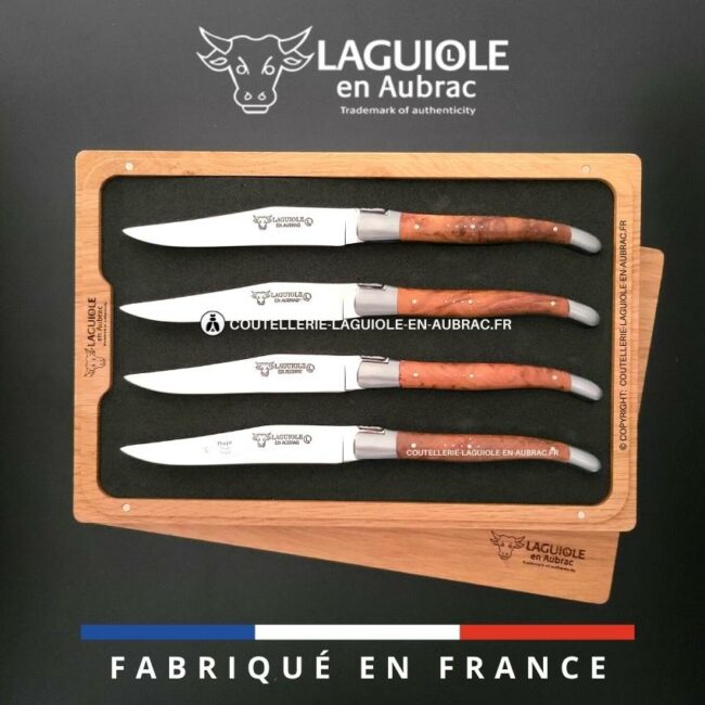 coffret de 4 couteaux de table laguiole en thuya