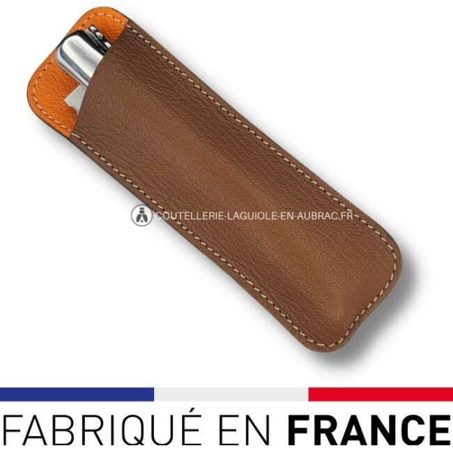 etui cuir prestige bicolor marron/orange