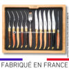 ménagère laguiole 12 pièces en 6 bois mixtes mitres laiton