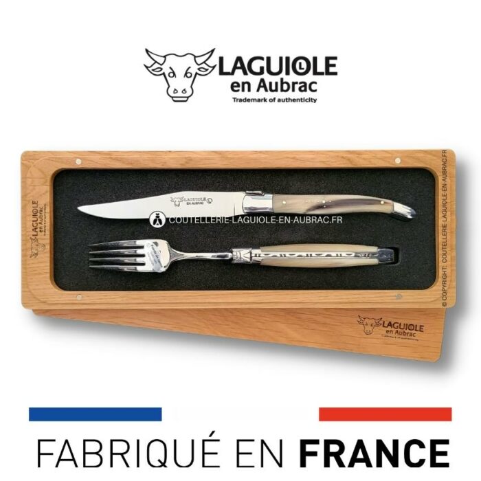 set 1 couteau + 1 fourchette laguiole en pointe de corne