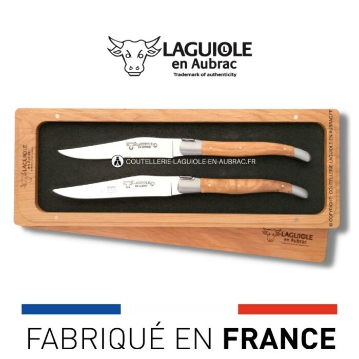 set de 2 couteaux de table laguiole en olivier