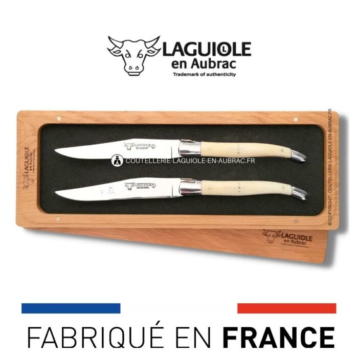 set de 2 couteaux de table laguiole en os de boeuf