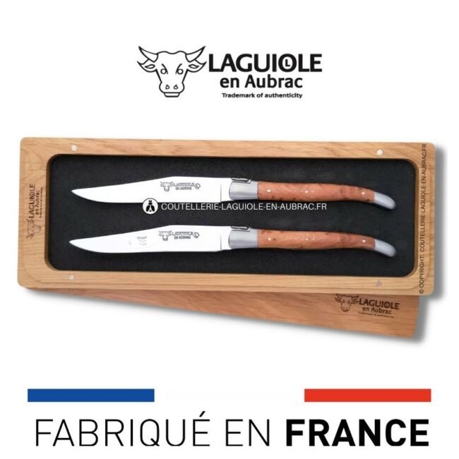 set de 2 couteaux de table laguiole en thuya