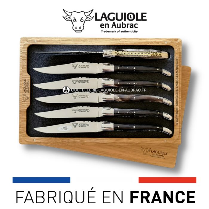 6 couteaux de table laguiole doubles platines ciselées buffle