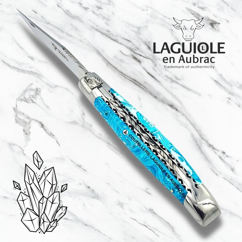 couteau pliant laguiole double platines ciselées manche en pierre de larimar