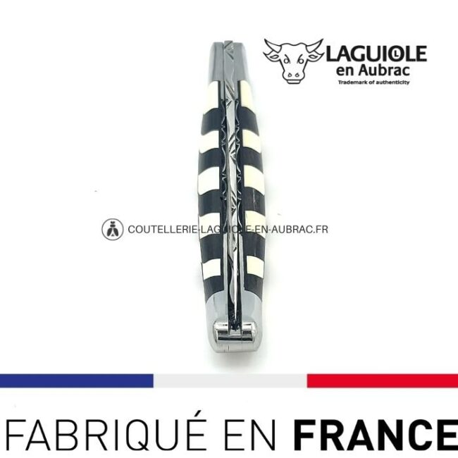 couteau laguiole mouche prestige franc maçon marqueterie damier Ébène et ivoire