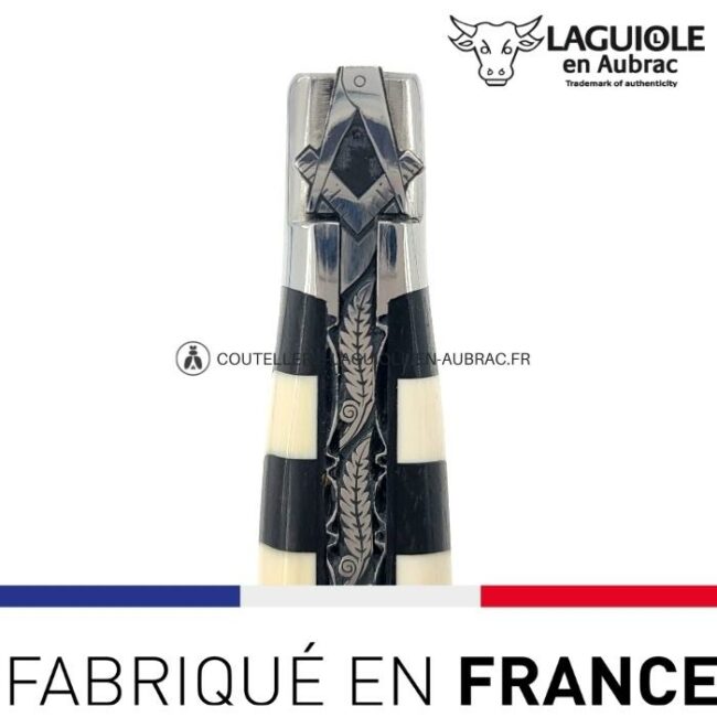 couteau laguiole mouche prestige franc maçon marqueterie damier Ébène et ivoire