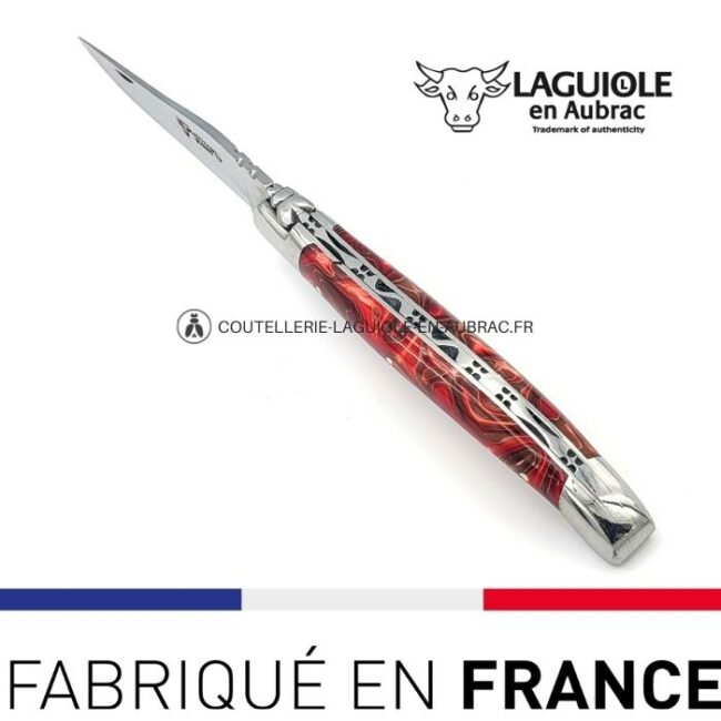 couteau laguiole manche guimauve rouge (acrylique)