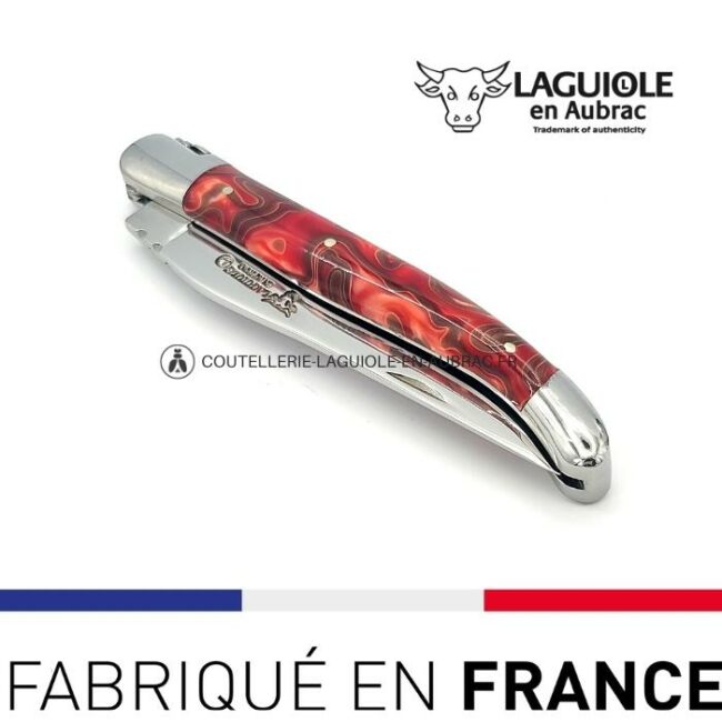 couteau laguiole manche guimauve rouge (acrylique)
