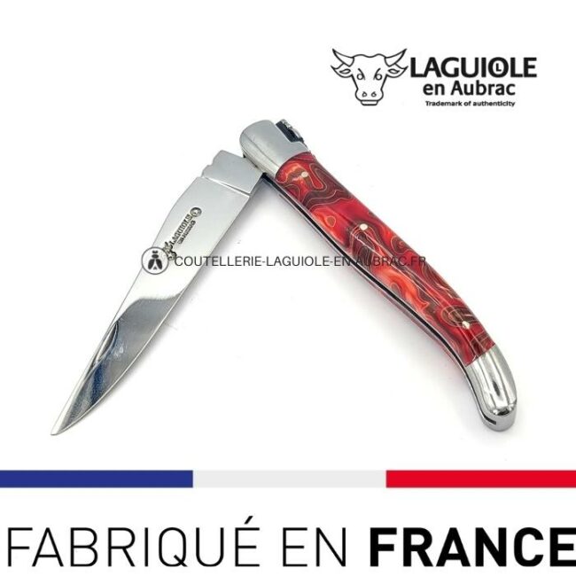 couteau laguiole manche guimauve rouge (acrylique)