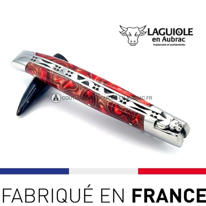 couteau laguiole manche guimauve rouge (acrylique)