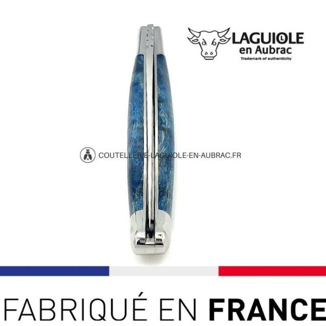 couteau laguiole manche loupe de peuplier bleue