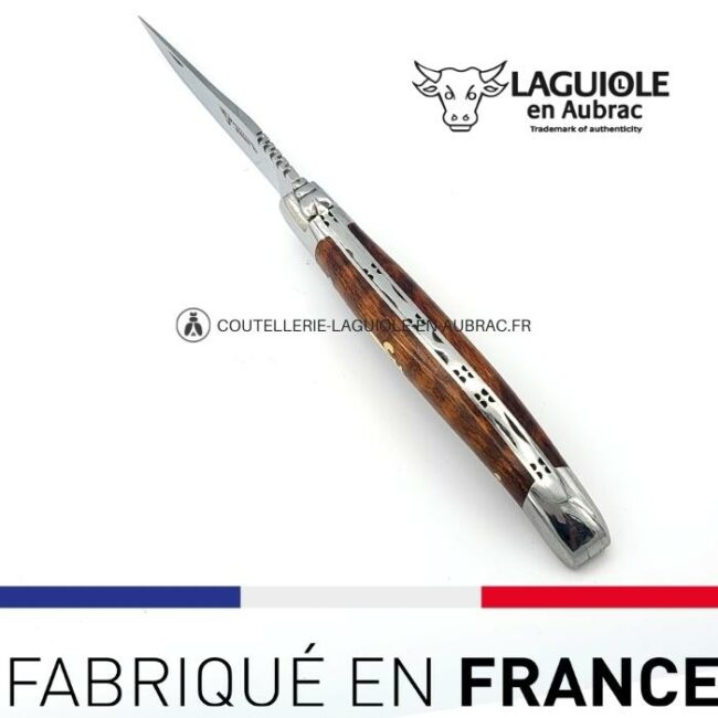 couteau laguiole marqueterie fleur de lys en ivoire manche en amourette