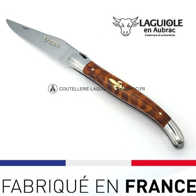 couteau laguiole marqueterie fleur de lys en ivoire manche en amourette