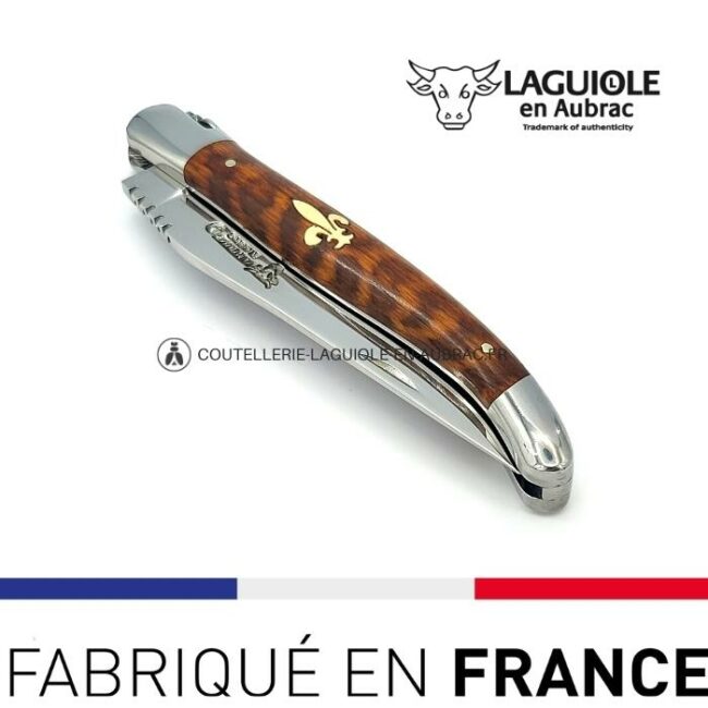 couteau laguiole marqueterie fleur de lys en ivoire manche en amourette