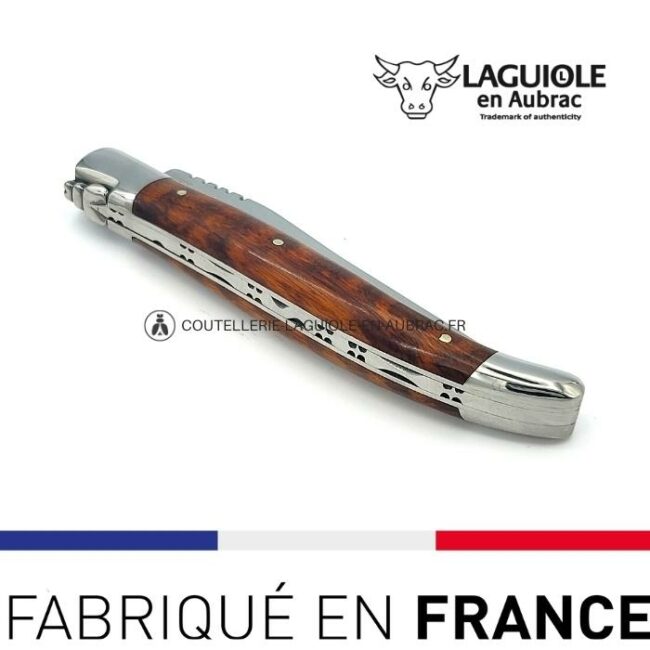 couteau laguiole marqueterie fleur de lys en ivoire manche en amourette