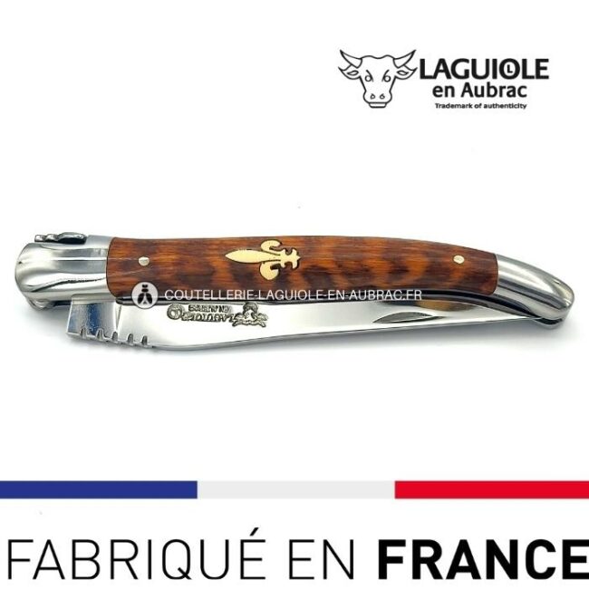 couteau laguiole marqueterie fleur de lys en ivoire manche en amourette