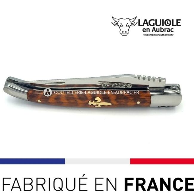 couteau laguiole marqueterie fleur de lys en ivoire manche en amourette