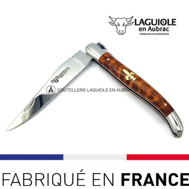 couteau laguiole marqueterie fleur de lys en ivoire manche en amourette