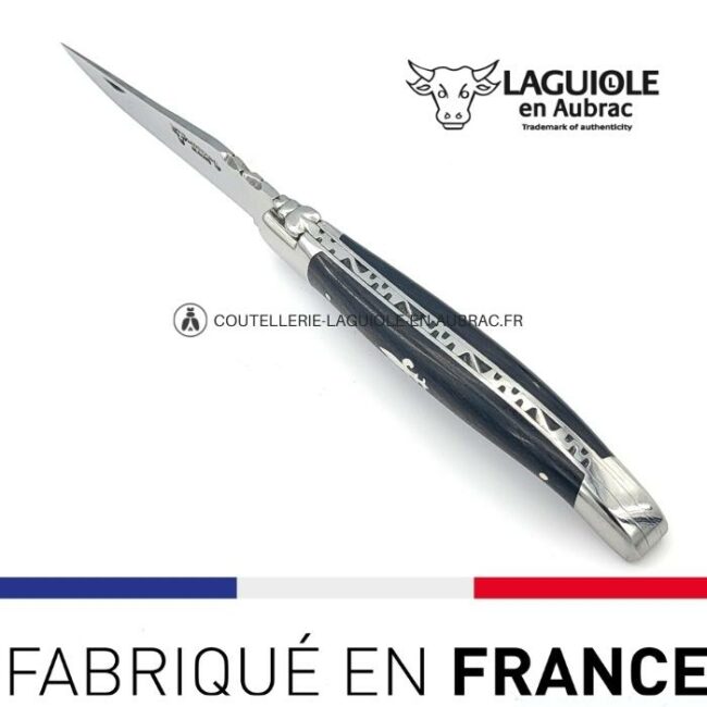 couteau laguiole marqueterie fleur de lys en Étain manche en Ébène