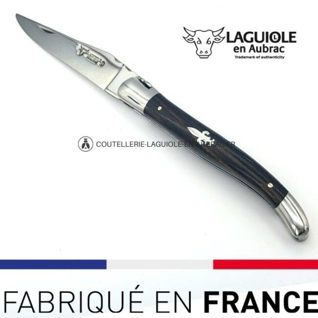 couteau laguiole marqueterie fleur de lys en Étain manche en Ébène