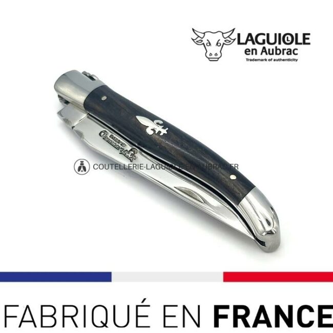 couteau laguiole marqueterie fleur de lys en Étain manche en Ébène