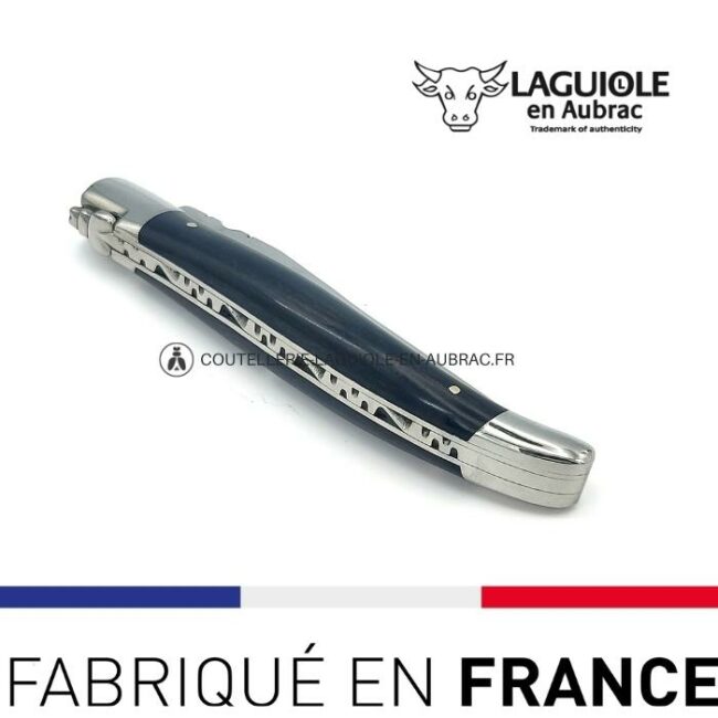 couteau laguiole marqueterie fleur de lys en Étain manche en Ébène