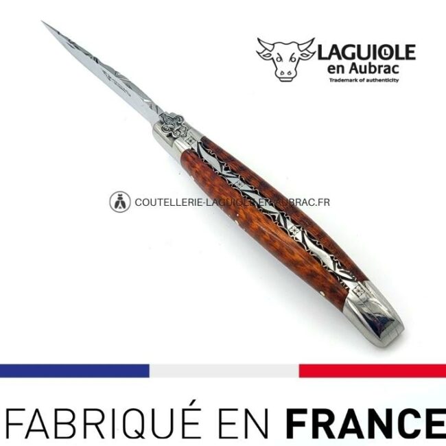 couteau laguiole mouche prestige fleur de lys manche en amourette